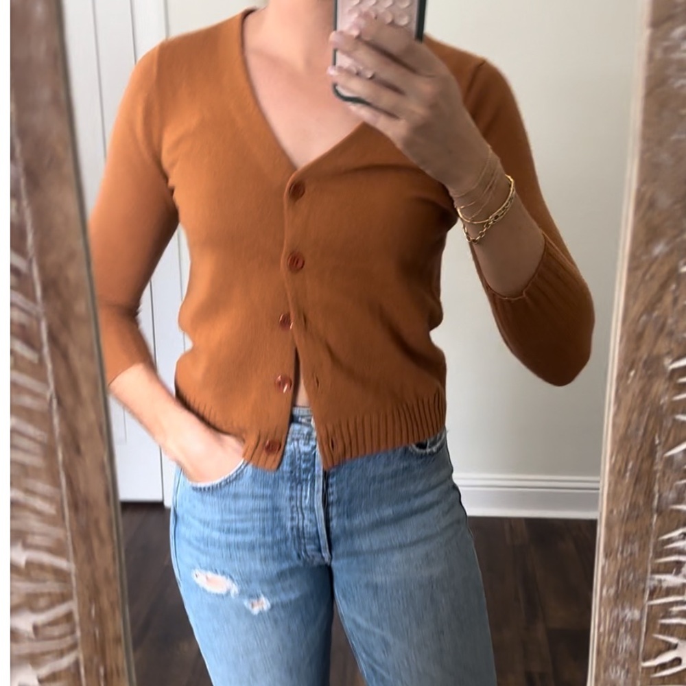 J. Crew Burnt Orange Cashmere Cardigan, size small. Good used condition